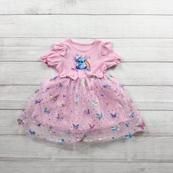 Other - Stitch Toddler Girl Pink Butterfly Tulle Dress Flutter Sleeve Party Dress 1-2y